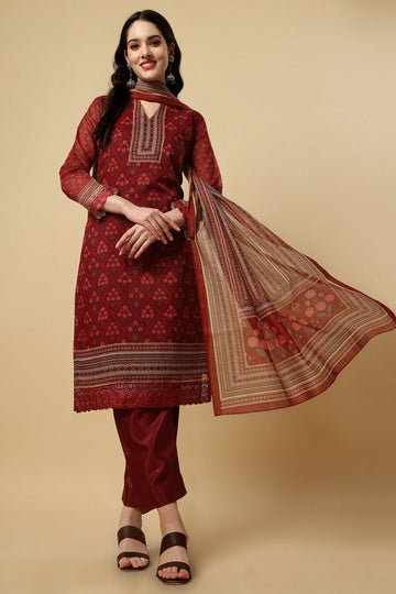 Maroon Chanderi Silk Digital Printed Unstitched Salwar Suit